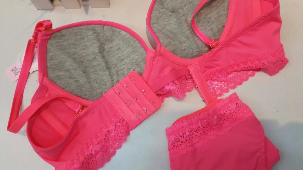 2014 new arrival candy colored light plane Bra Sets Push up lace three-breasted suit underwear women sexy underwear 5
