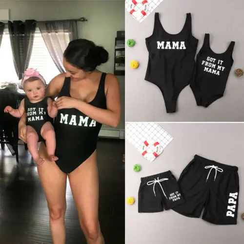 

2019 Fashion Mommy and me Father and son swimsuit Matching family outfits woman man baby Girl Boy Swimwear one piece suit Bikini