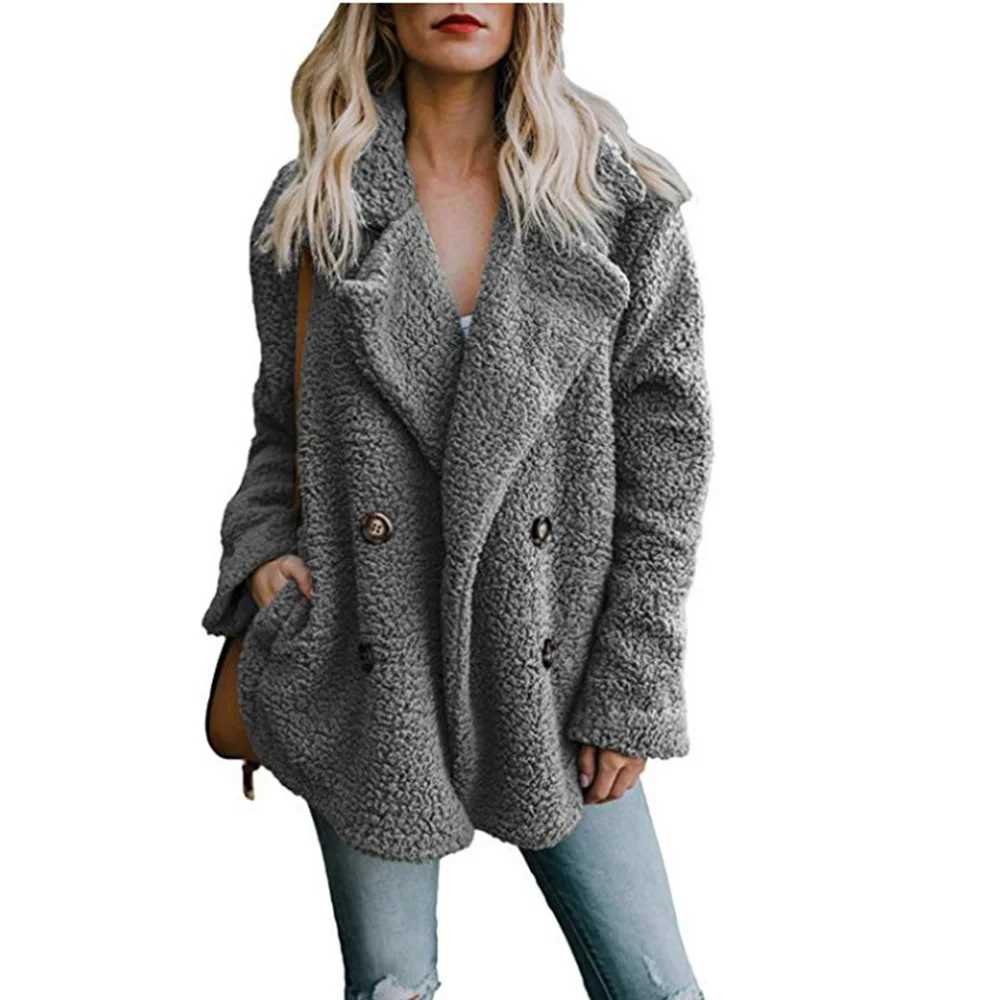 Autumn Winter Street Shopping Single Breasted Wide-waisted Fleece Coat Jacket Top Shirt | Женская одежда