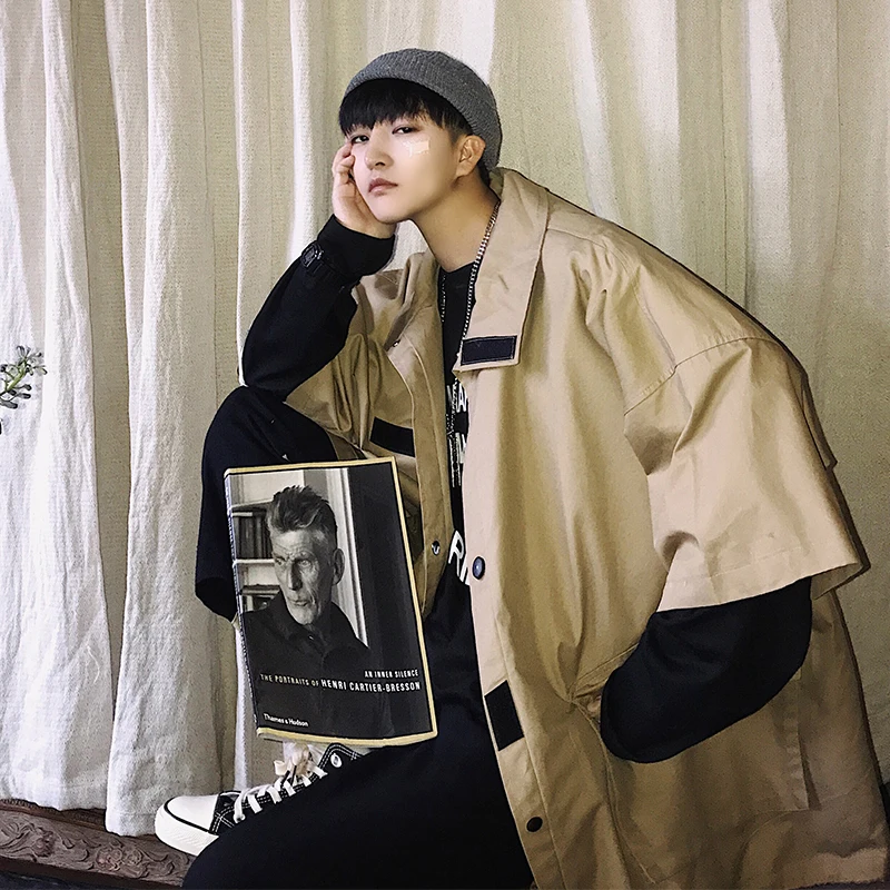 

2019 Summer New Men's Youth Japanese Version Of Harajuku Style Couple Loose Five-point Sleeve Casual Solid Color Jacket M-2xl