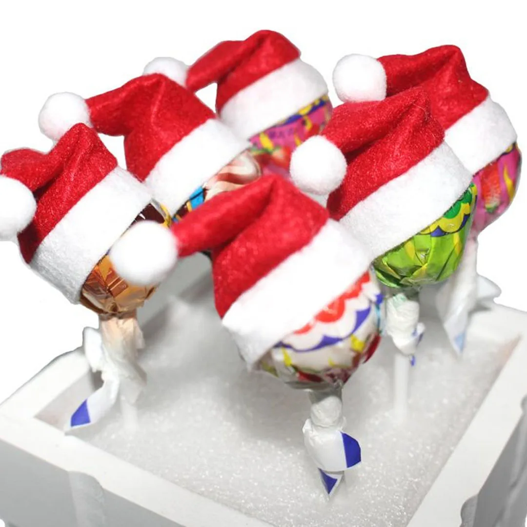 6/12/30pc Mini Red Christmas Lollipop Santa Claus Hats Lollypop Cap Wrap Party Decor
