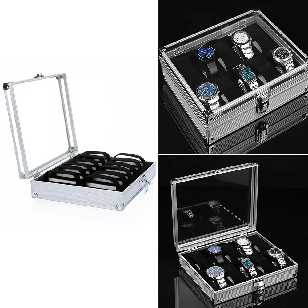 Storage Aluminium Alloy Wrist Case Watch Display Organizer With Lock 12