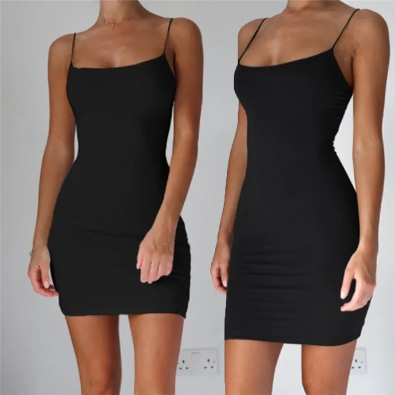 

Sexy Strap Backless Mini Dress Women's Solid Color Bodycon Sleeveless 2019 Summer Mini Dress Club Short Mini Dress