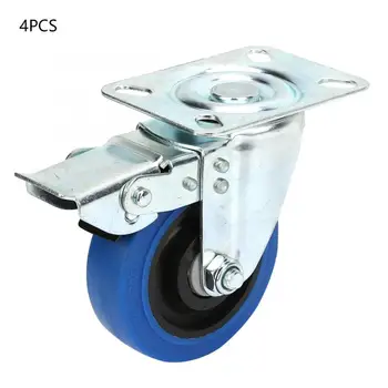 

4Pcs/lot 4 inch Rubber Swivel Casters Durable Bearing Caster Wheels for Trolley Light Cars with Brake wheel for trolley