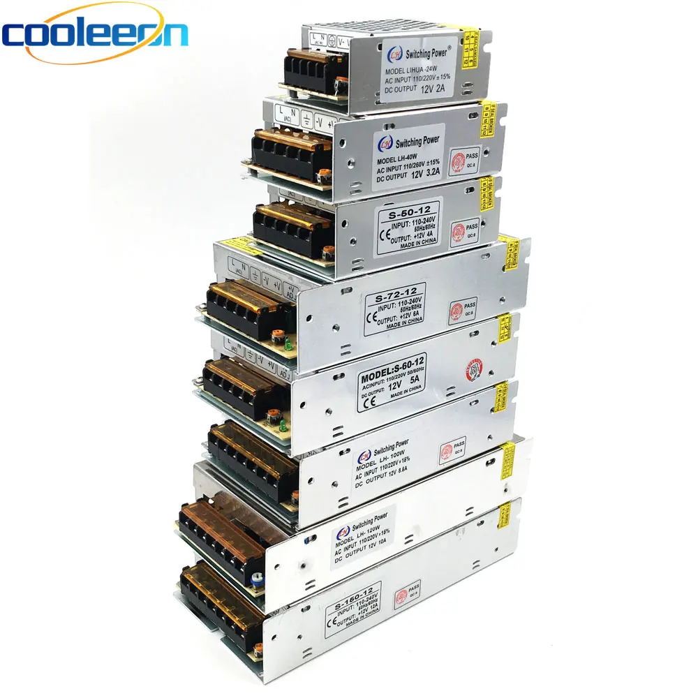 AC/DC 12V 24V 1A 2A 3A 4A 5A 6A 8A 10A 12A трансформаторный блок Питание 10W 50W 100W 150W 200W Светодиодный