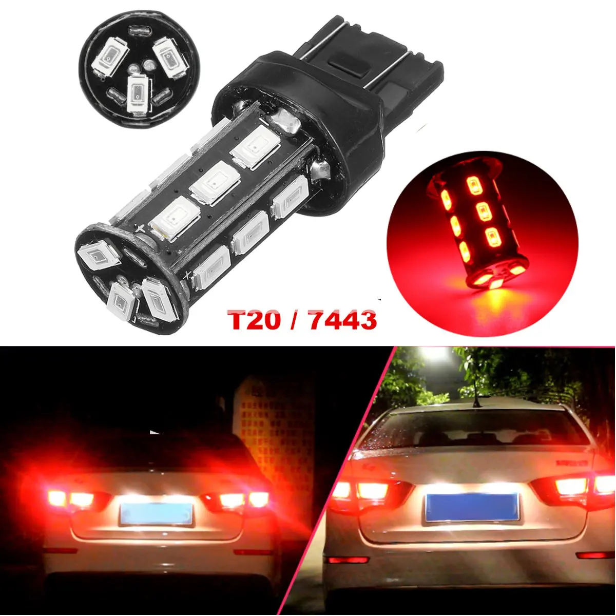 12V T20 7443 18 SMD 5630 LED Dual Brake Stop Tail Light Bulb Red Lamp