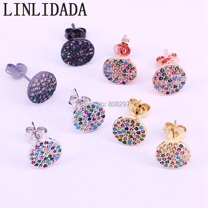 8 пар смешивания цвет полный микро Радуга круглые, с Цирконом Серьги гвоздики для женщин модные украшения