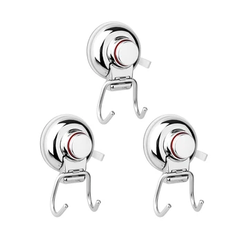

3pcs Seamless Double Hooks No-Drilling Suction Cup Robe Hook Vaccum System Stainless Steel Hooks for Bathroom Kitchen
