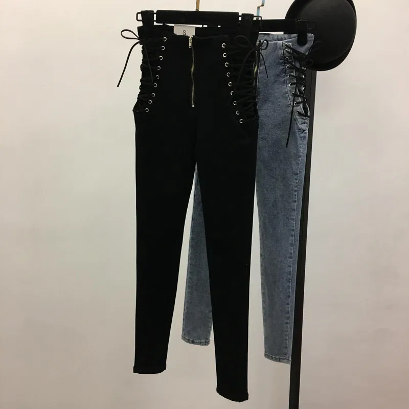 

Fashion New Women Lace-Up Bowknot Pencil Jeans Ankle-Length Zipper Denim Pants Casual Europe Hot Sale Female Slim Pants