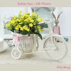 Ротанга ваза-велосипед с шелковые цветы красочные мини-розовый цветок букет Маргаритка искусственные Флорес для дома Свадебные украшения