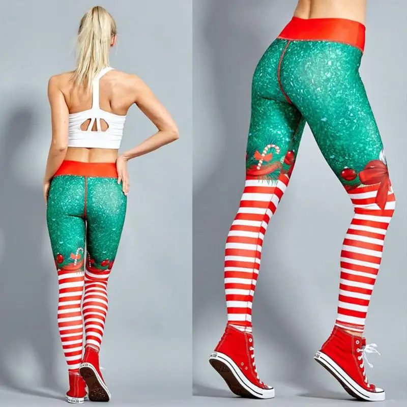 Hot Women Christmas Yoga Pants High Waist Elastic Fitness