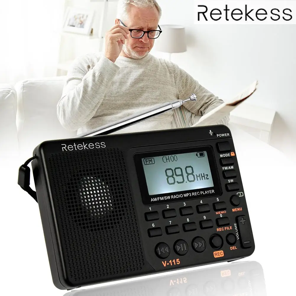 

Radio Portable AM FM SW Pocket Receiver Battery Powered Tuner Receiver TF Card Recorder FM Tuner Adapter For Elderly