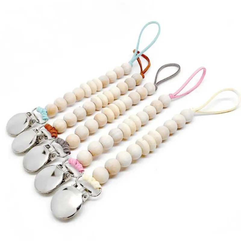 

Baby Pacifier Clip Chain Wooden Holder Soother Clips Nipple Leash Strap For Infant Nipple Bottle Clip Chain