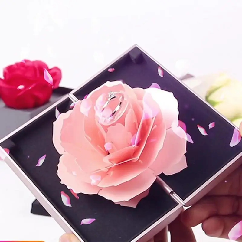 

Foldable Rotating Rose Ring Box For Women 2019 Creative Jewel Storage Paper Case Wedding Valentine Rings Gift Box