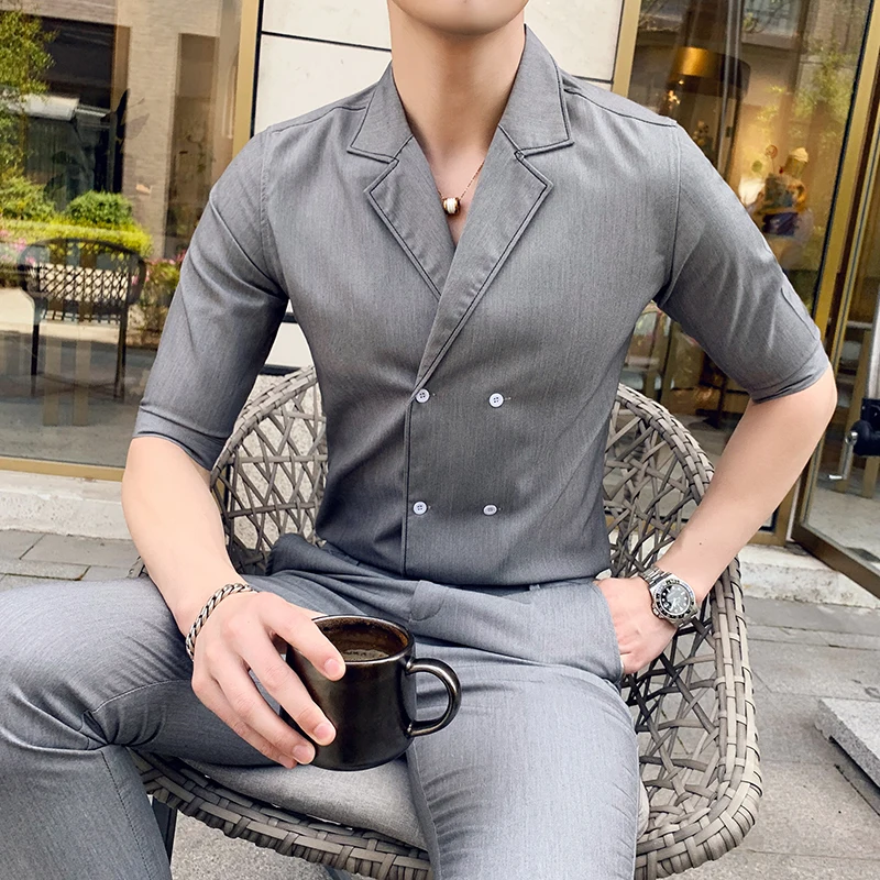 Летние однотонные Цвет двубортное 2 шт наборы Для мужчин Ropa De Hombre Slim Fit Erkek Giyim