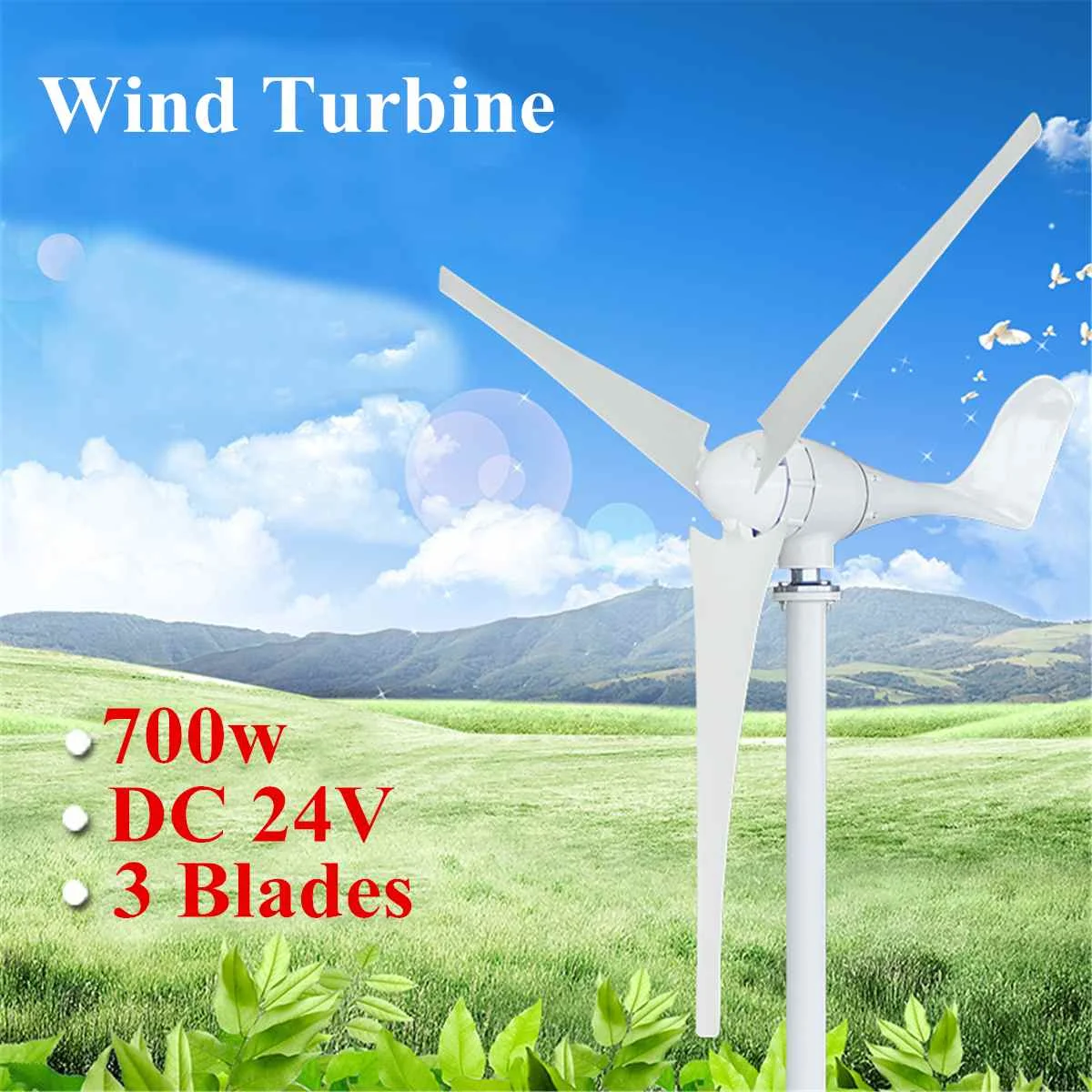 

700Max 800WDC 24V 3 Blades Wind T urbine Power Generator Hybrid Power Supply For Home Streetlight Boat Use