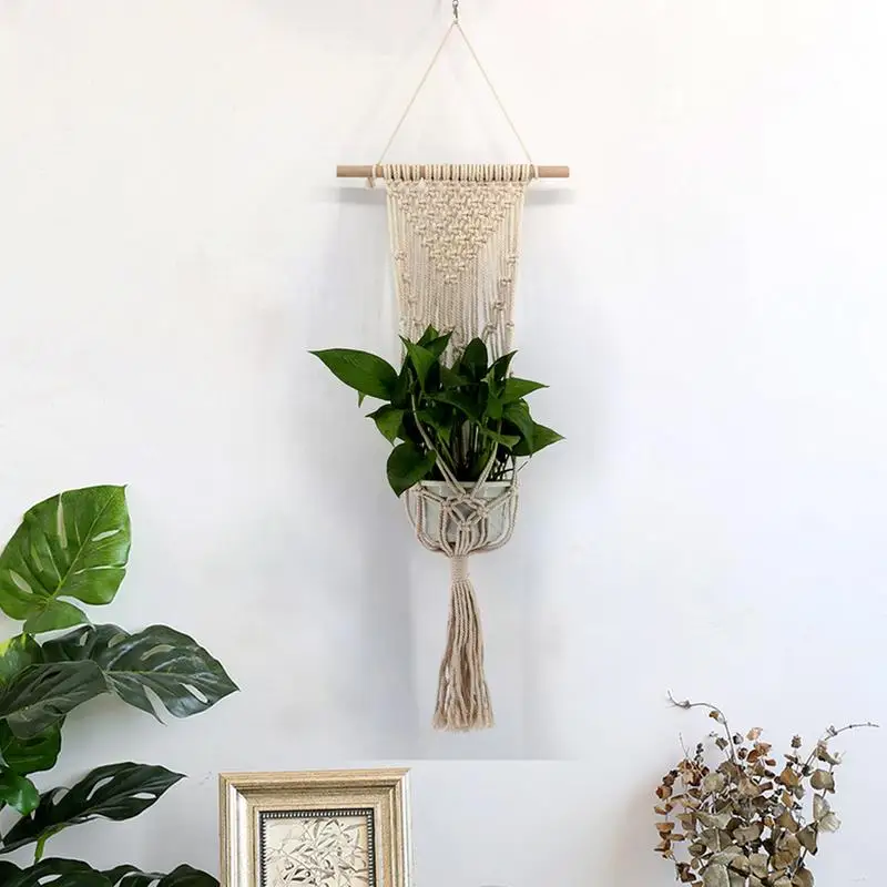 

Hand-Woven Tapestry Flower Pot Hanging Net Bag Wall-Mounted Basket Bohemian Style Macrame Wall Hanging