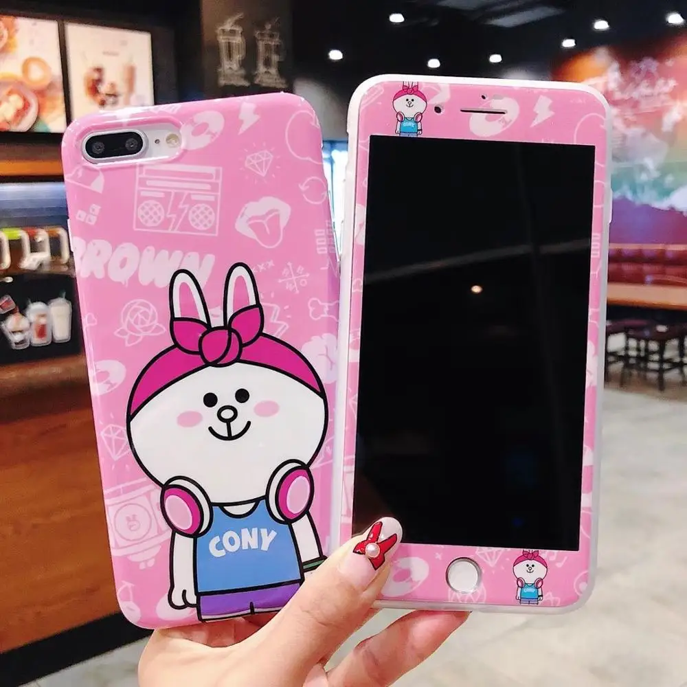 For iPhoneXsmax Cartoon Bear 8plus 360 Screen Protector W