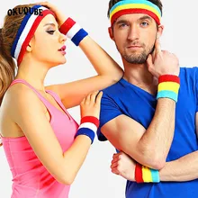 Для женщин и Для мужчин Красочные Sweatband хлопковые дышащие спортивные ленты для волос+ браслеты высокой эластичности, для бега фитнес тренажерный зал Йога лентой