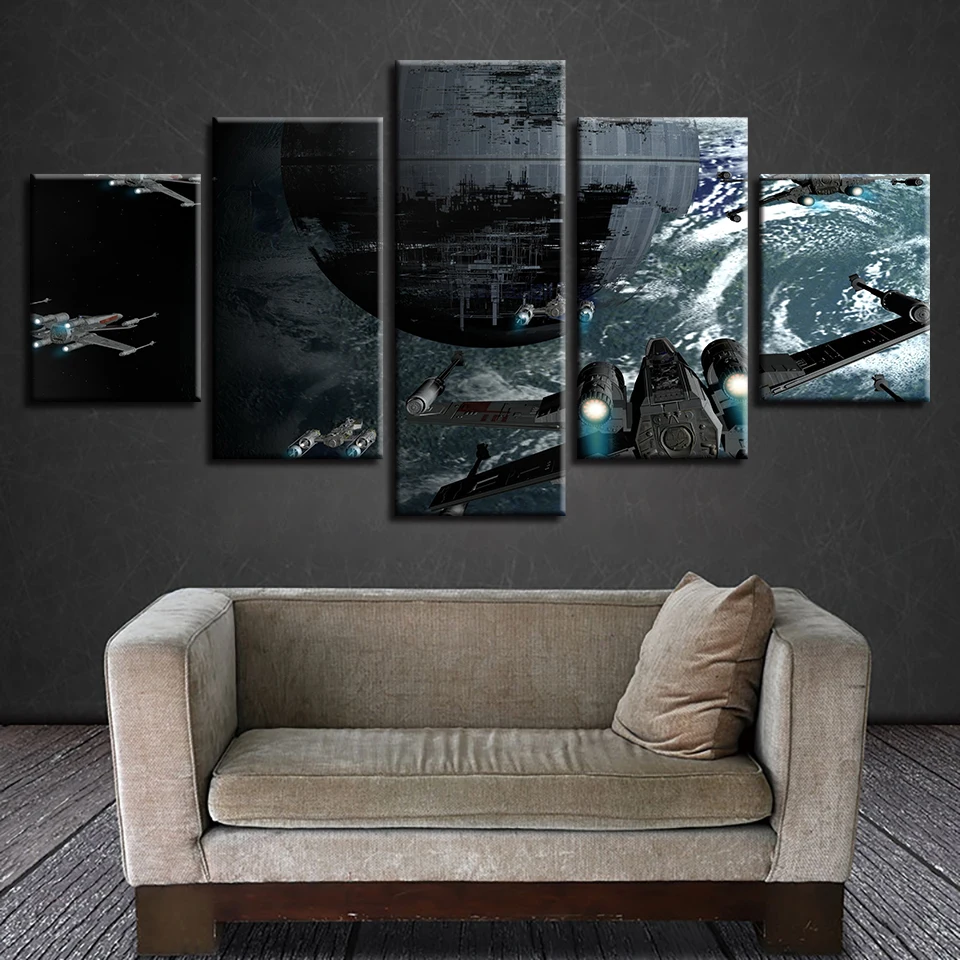 

Modern HD Printed Dead Star Poster Living Room Decor 5 Pieces Aircraft Painting Modular Canvas Star Wars Pictures Wall Art Frame