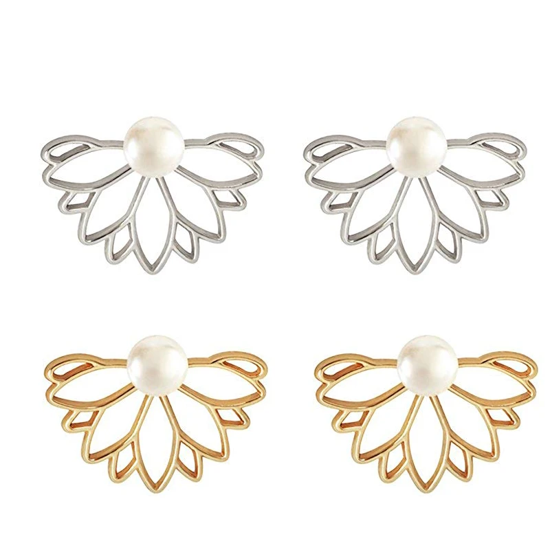 

Fashion Hollow Lotus Flower Earrings Simple Chic Stud Earrings Set, Color D(Gold+Silver)