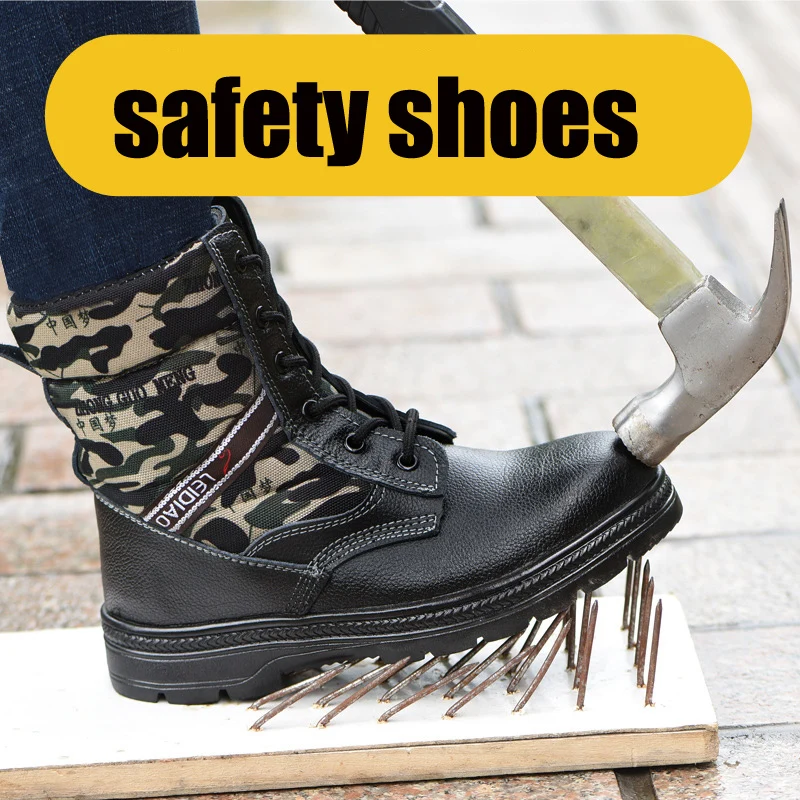 

Men's Safety Boots Waterproof Boot Military Camouflage Hiking Snow Winter Boots Leather Man Work Indestructible Steel Toe Shoes