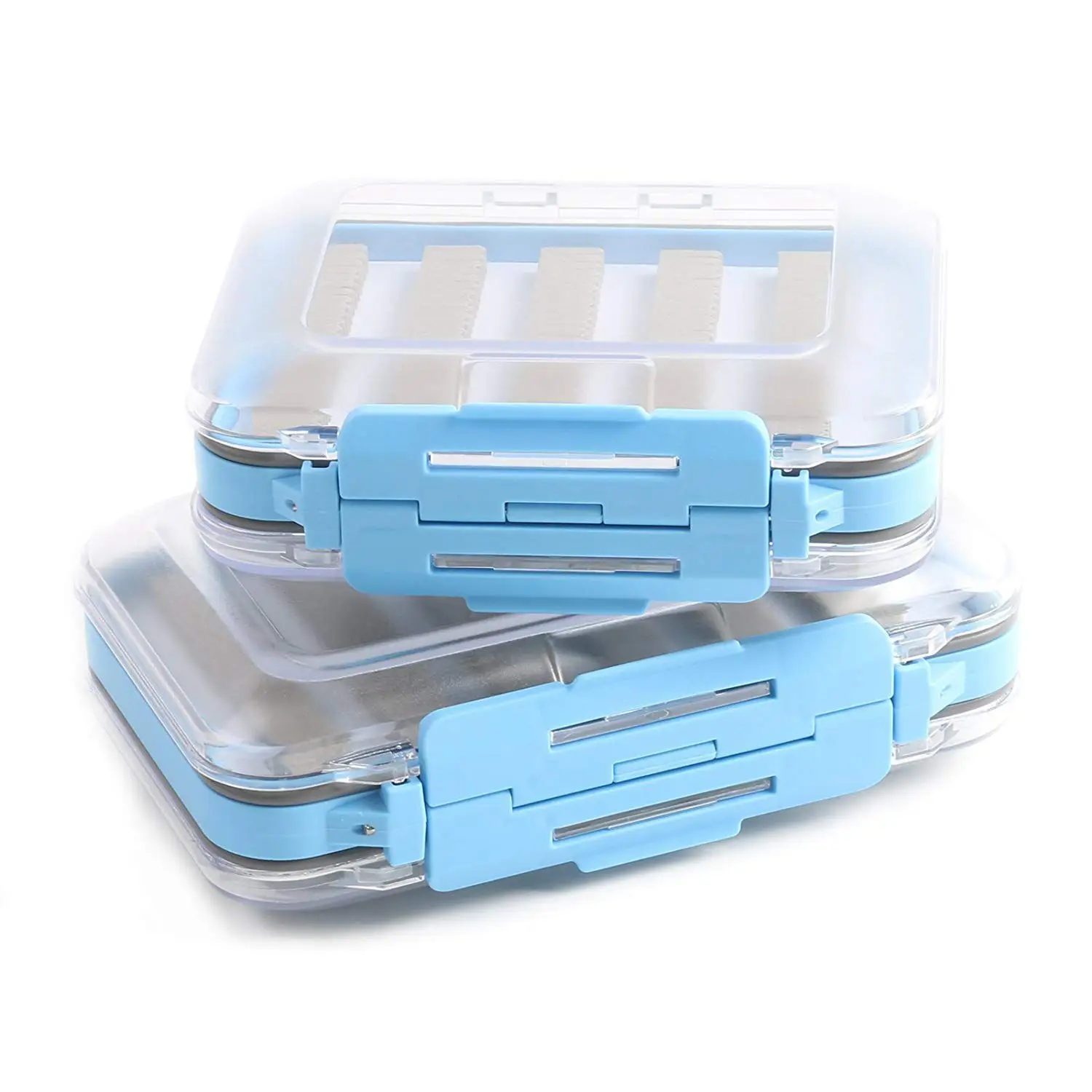 HOT-Two-Sided Waterproof Fly Box Slit Foam Fly Fishing Box Blue + transparent