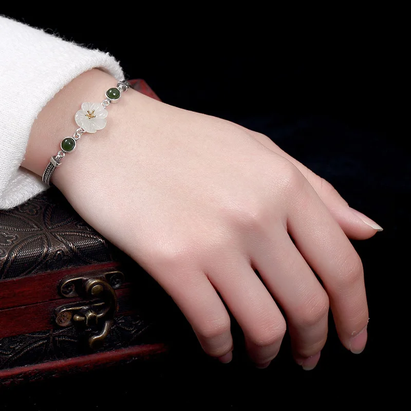 Настоящее серебро 925 проба браслет бижутерия каффы с цветами Шарм для женщин ювелирные изделия YL001