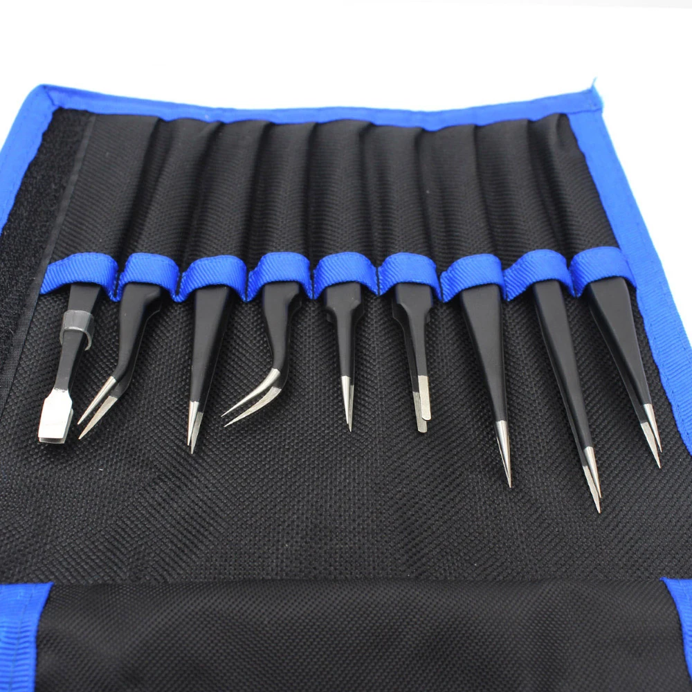 Hand Tools 9pcs ESD Tweezer Set Electronic Mobile Phone Repairing Tools