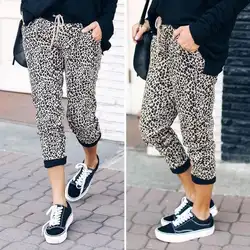 Новый для женщин с леопардовым принтом повседневное спортивные брюки Fit Одежда для отдыха мотобрюки Высокая талия эластичные дамские