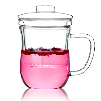 

350ml Creative Body Tea Mug Filter with cover three glasses Simple Heat-resistant Glass Tea Set with handle