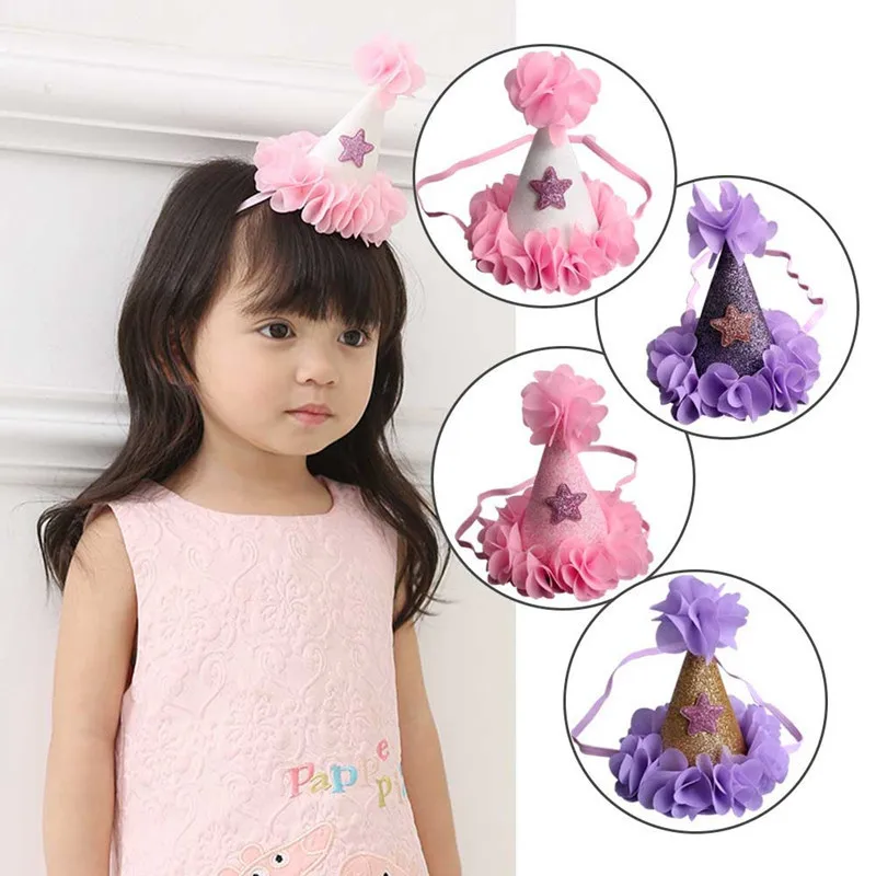 

Sweet Baby Girls Kids Birthday Party Hats Hair Gold Crown Princess Flower Headband Headwear Birthday Newborn Sequins Hats