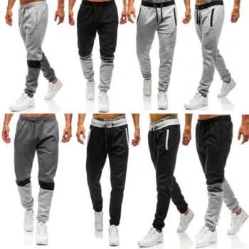 

Men Sports Running Pants Pockets Athletic Soccer pant Training sport patchwork Pants Elasticity Legging jogging Gym Trousers