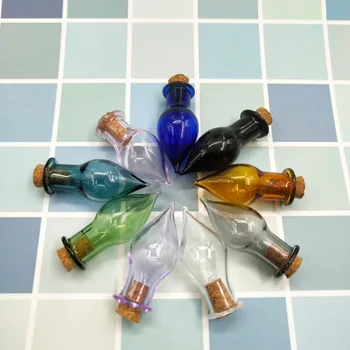 

100pcs/lot Mix 9 Color Drop shape Glass Jars wishing Bottle with Cork stopper perfume diy Pendants wedding party Keepsake gifts