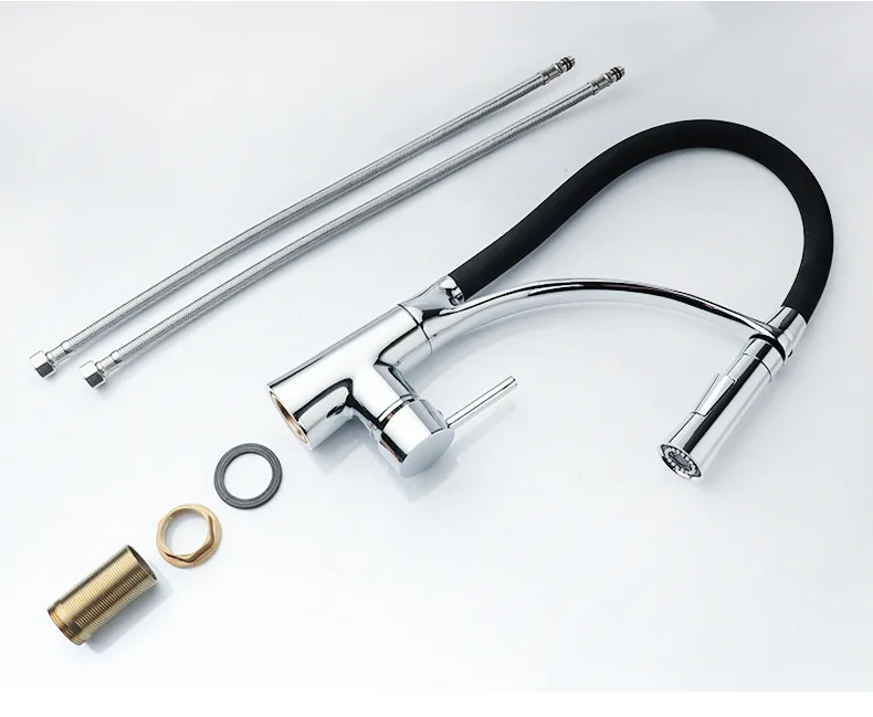 Black Kitchen Faucet Copper Pull Type Switch Hot and Cold Water Mixing Nozzle Kitchen Sink Home Improvement for Kitchen