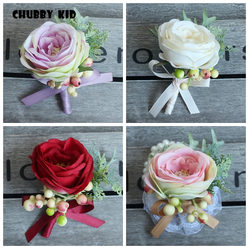 

5 шт./лот! Искусственная Роза Hi-Q, корсаж для жениха, Свадебные бутоньерки цветок на руку для подружки невесты, свадебные цветы на запястье