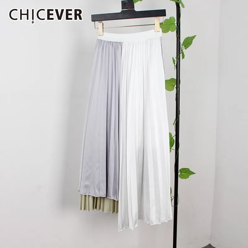 

CHICEVER Autumn Hit Colors Skirts For Women Elastic High Waist Asymmetric Hem Long Skirt Female Korean Fashion Clothing New 2019