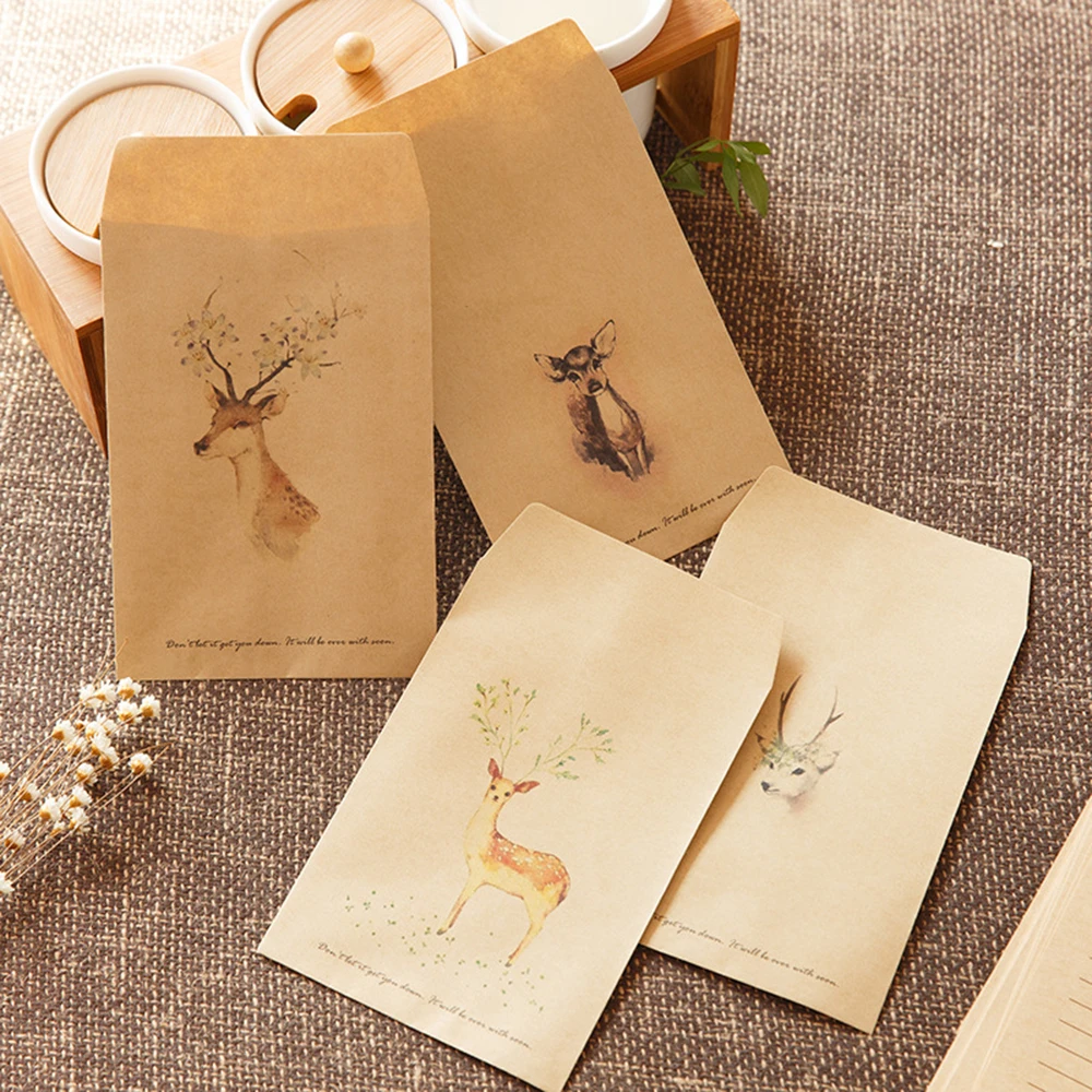 

New 10Pcs Retro Xmas Deer Painted Christmas Party Favor Gift Bag Candy Packing Bags Envelopes Kraft Paper Gift Bag 2019 New