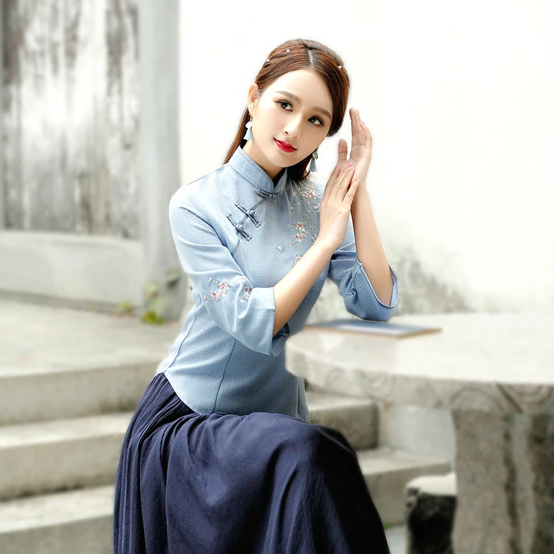 Chinois topy Camisa chiny Mujer kostium Cheongsam bluzka vêtement garnitur  herbaty sukienka tradycyjna chińska odzież damska koszula Qipao|Topy| -  AliExpress