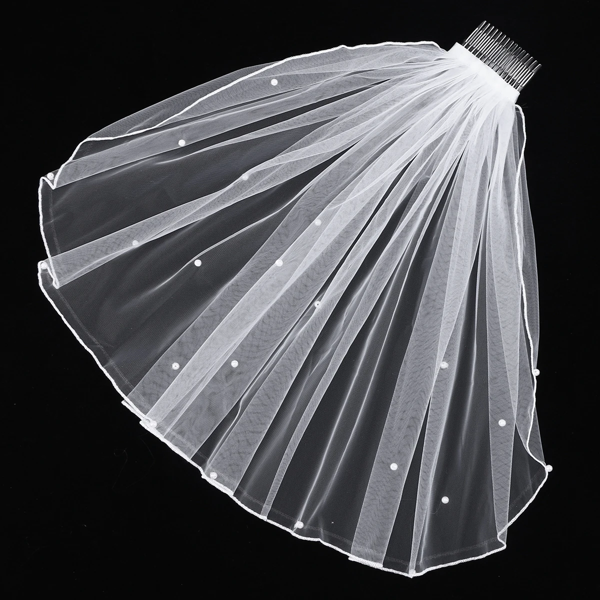 1pc Wedding Veil Chapel Cathedral White Elegant Short Pearl Veil Lace Bridal Veils Wedding Veil with Hair Comb