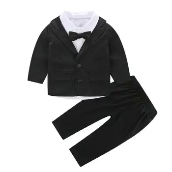 

3pcs Baby Clothes Boys Gentleman Set Bowknot Shirt Lapel Coat Pants Party Formal Suit Long Sleeve Outfit