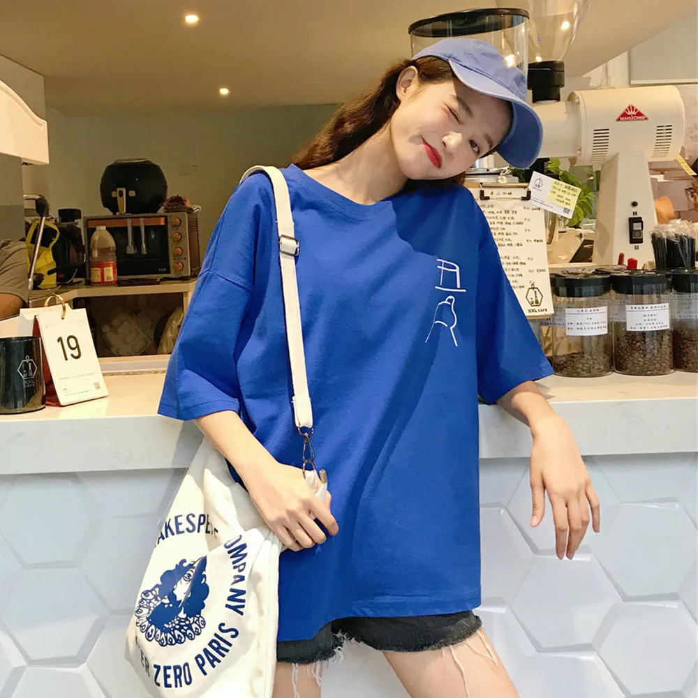 Harajuku футболка оверсайз с мультяшным принтом футболки коротким рукавом в