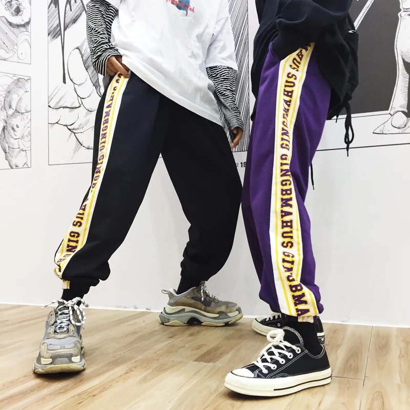 Men's Trousers 2019 Summer New Loose Stitching Letters Trousers Beam Feet Nine Pants Students Personality Casual Men's Clothing