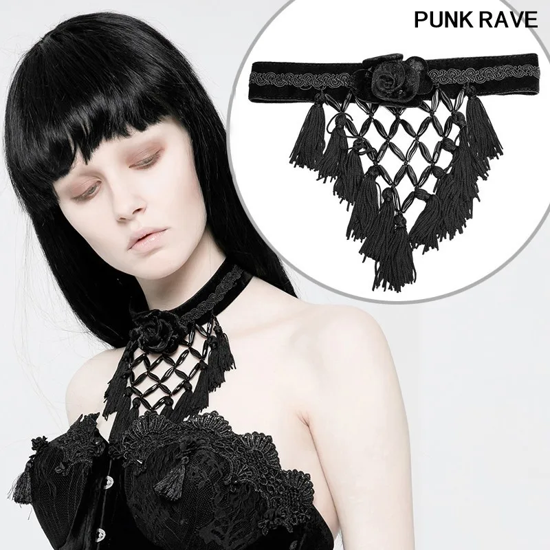 

Classic black Tassel Hollow Out Necklace Gothic 3d Flower Sexy Ladies Choker Halloween night Party Accessories PUNK RAVE S-261