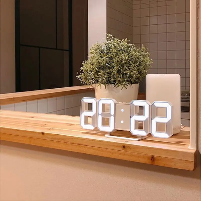 3D современный цифровой светодиодный настольный ночник настенные часы Будильник 24 или 12 часов дисплей белый