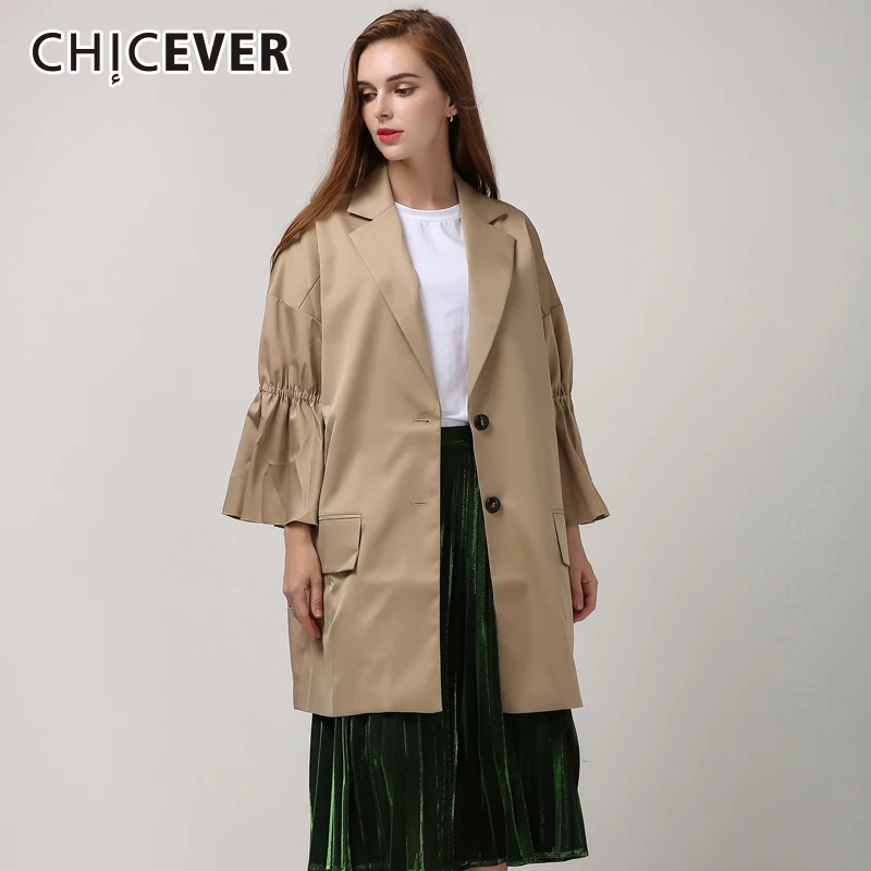 

CHICEVER 2019 Summer Trench Coat For Women's Windbreaker Flare Sleeve Loose Big Size Coats Female Fashion Clothes Korean New