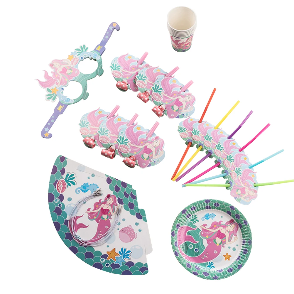 

36 Pcs Mermaid Themed Party Supplies Decorative Disposable Creative Paper Tableware Birthday Party Kit for Banquet Party Wedding