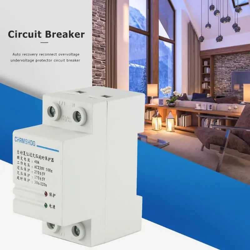 

40A 230V Circuit Breaker Automatic Recovery Reconnect Overvoltage Undervoltage Protector Circuit Breaker Protection Relay