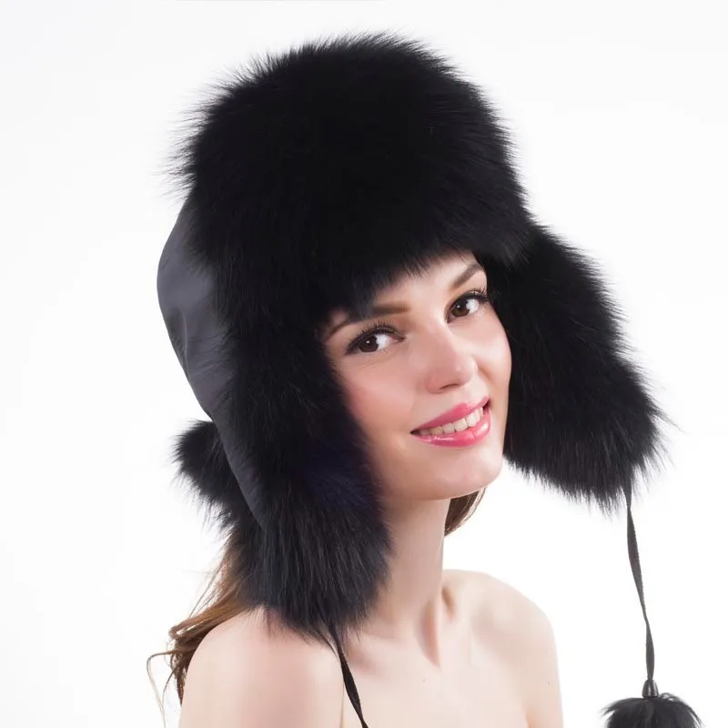

2018 New Winter Lady Style Genuine Real Fox Fur Hat Women 100% Natural Real Fox Fur Cap Casual Warm Russia Real Fox Fur Bomber