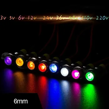 

Free shipping 6MM 8 color 3v 5v 6v 12v 24v 36v 48v 110v 220v LED waterproof metal indicator small line power supply working